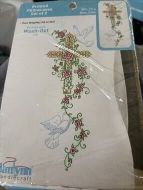 Janlynn Needlecraft Set of Two Pre Printed-Pillowcases Kit Rose Cross 997-1710